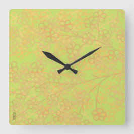Reloj Cuadrado Elegante Patrón floral de abstrato verde dorado