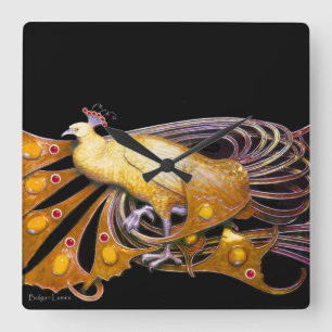 RELOJ CUADRADO ELEGANTE PAVO REAL EN AMARILLO Y NEGRO