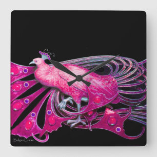 RELOJ CUADRADO ELEGANTE PICOCA EN FUCHSIA ROSA Y NEGRO