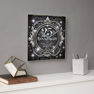 Reloj Cuadrado Elegante Plata 25º Aniversario