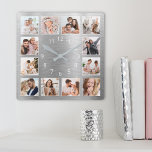 Reloj Cuadrado Elegante Plata de fotografía familiar personalizad<br><div class="desc">Crea fácilmente tu propio reloj de pared de estilo metálico plateado personalizado con las fotos de tu familia personalizado. Para obtener los mejores resultados,  recortar las imágenes a cuadrado - con el punto de enfoque en el centro - antes de subir.</div>