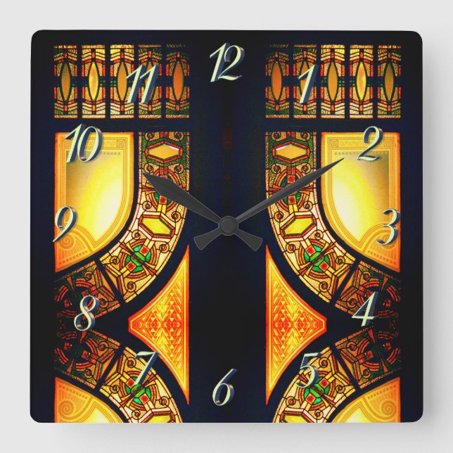 Reloj Cuadrado elegante puerta de cristal con manchas victorianas (Anverso)