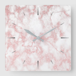 Reloj Cuadrado Elegante purpurina dorado rosa bonito blanco