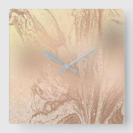 Reloj Cuadrado Elegante purpurina moderno de cobre de mármol rosa