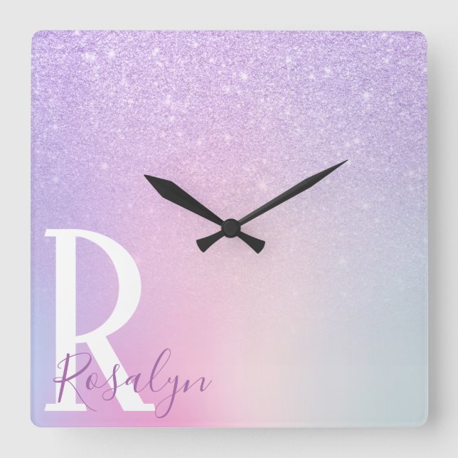 Reloj Cuadrado Elegante purpurina moderno elegante y oscuro viole (Anverso)