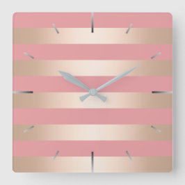 Reloj Cuadrado Elegante rosa de pollo moderno de rayas rosadas do