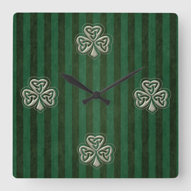 Reloj Cuadrado Elegante trendy y afortunado shamrock irlandés (Anverso)