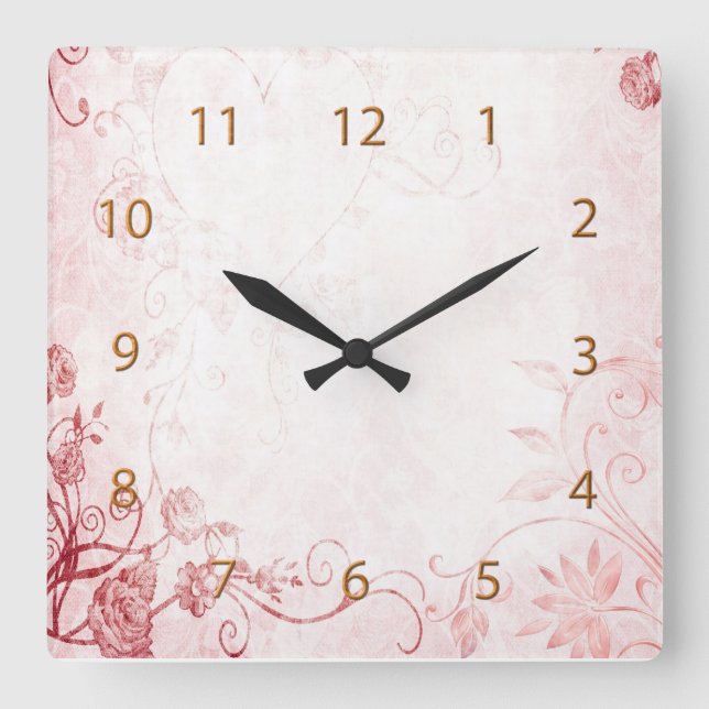 Reloj Cuadrado Elegante Vintage Rosa (Anverso)