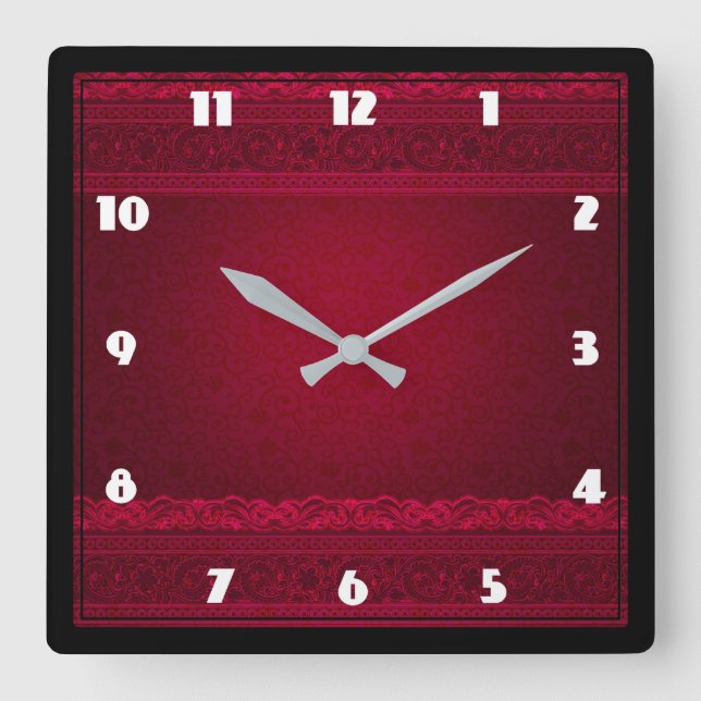 Reloj Cuadrado Elegante y elegante fondo rojo (Anverso)