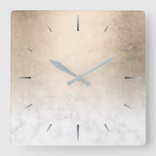 Reloj Cuadrado Elegante y moderno mármol blanco de cobre y dorad
