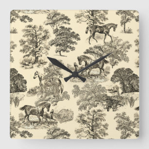 Reloj Cuadrado Elegantes caballos Rústicos Árboles de árbol Beige