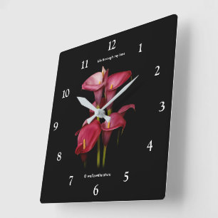 Reloj Cuadrado Elegantes Lirios de Calla Purpura
