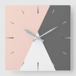 Reloj Cuadrado Elegantes triángulos geométricos rosa y gris de co