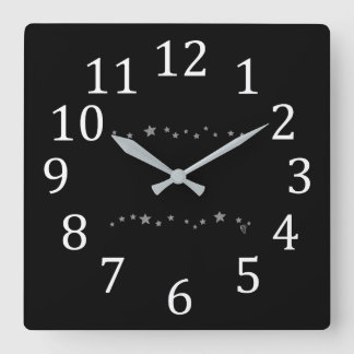 Reloj Cuadrado Elegantes y modernas estrellas plateadas en bloque