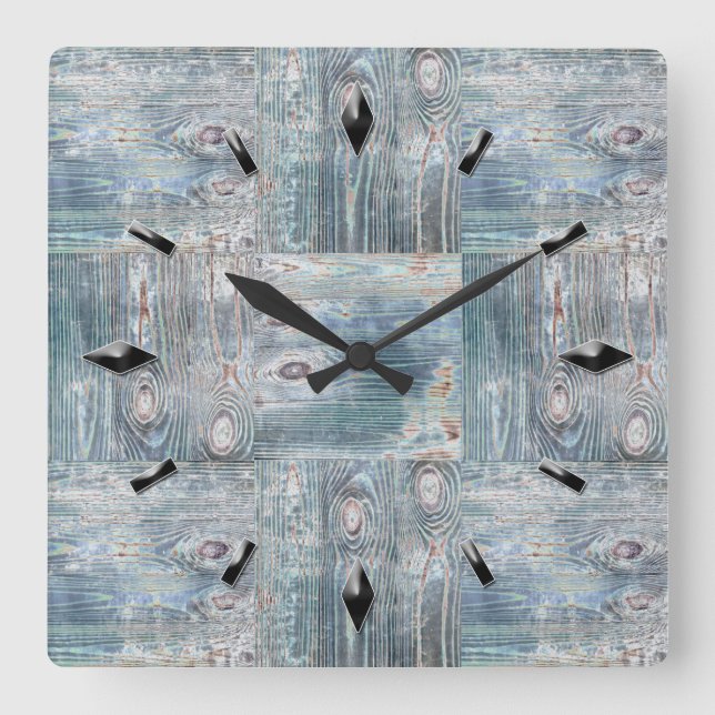 Reloj Cuadrado Elementos de parches texturados de madera diseñan  (Anverso)