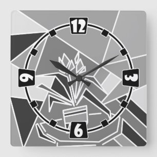 Reloj Cuadrado Elementos de textura de mosaico romántico flores d
