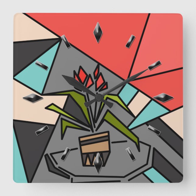 Reloj Cuadrado Elementos de textura de mosaico romántico flores d (Anverso)