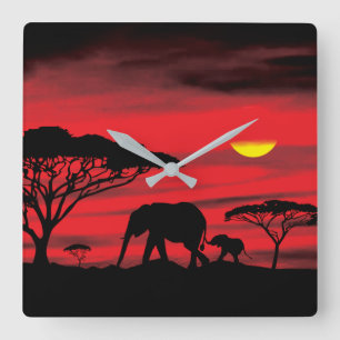 Reloj Cuadrado Elephant and Baby in the Serengeti