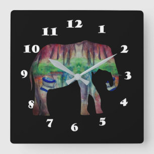Reloj Cuadrado Elephant Watercolor Art