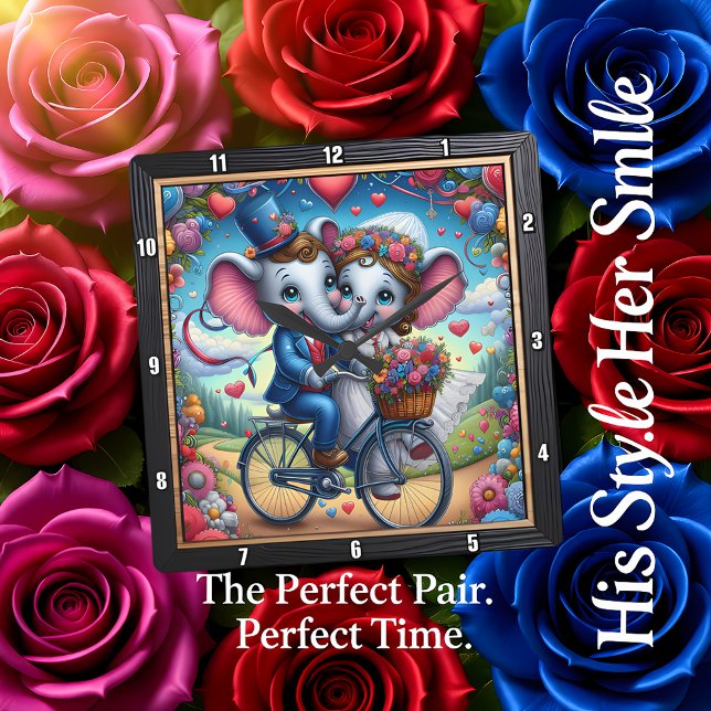 Reloj Cuadrado Elephant Wedding Bicycle Romantic (Subido por el creador)