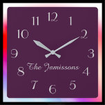 Reloj Cuadrado ELIJA SU COLOR, Minimalista Púrpura Predeterminado<br><div class="desc">ELIJA SU PROPIO COLOR DE FONDO para decorar este reloj personalizado. El valor predeterminado es morado. Puede cambiar fácilmente el texto y el color de fondo - o mantener mi sofisticado diseño minimalista de berenjenas y gris. Qué maravilloso regalo para un compromiso, boda, ducha de novia o nuevo hogar. Todos...</div>