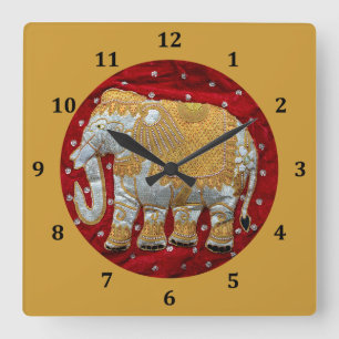 Reloj Cuadrado Embellished Indian Elephant Red and Gold