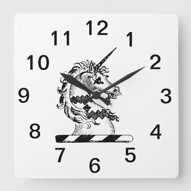 Reloj Cuadrado Emblema herálico de cabeza de unicornio (Anverso)