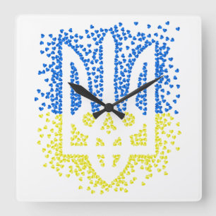 Reloj Cuadrado Emblema ucraniano trident tryzub esparce corazones