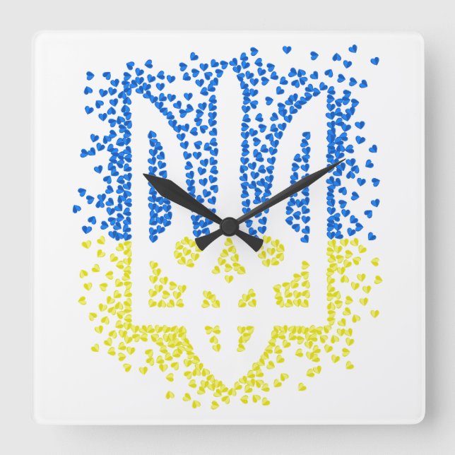 Reloj Cuadrado Emblema ucraniano trident tryzub esparce corazones (Anverso)