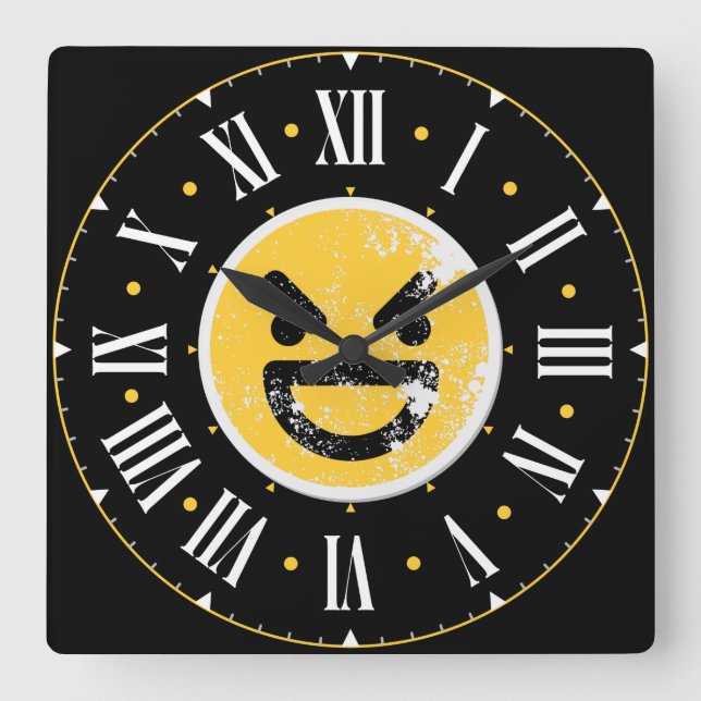 Reloj Cuadrado Emoji de cara media dentro de los números romanos (Anverso)