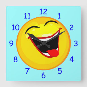 Reloj Cuadrado Emoticon muy lindo y muy feliz / Num azul Emoji