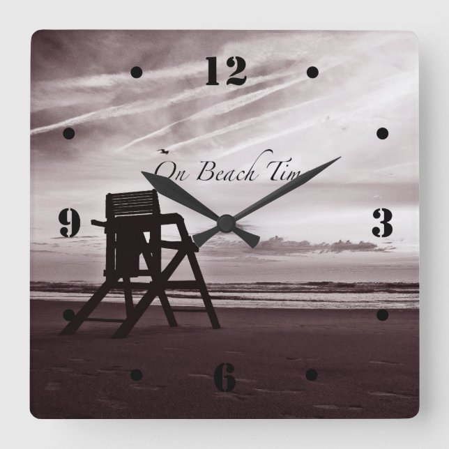 Reloj Cuadrado En Beach Time Morning Beach Scene Clock (Anverso)