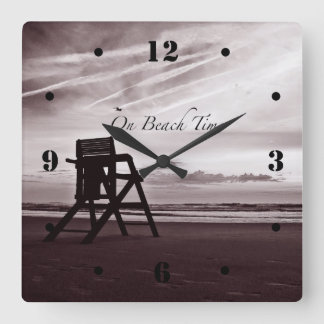 Reloj Cuadrado En Beach Time Morning Beach Scene Clock
