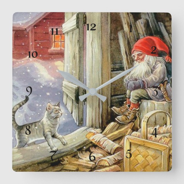 Reloj Cuadrado “En el cobertizo de madera” de Jenny Nystrom (Anverso)