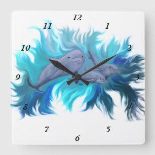 Reloj Cuadrado En la escuela de delfines