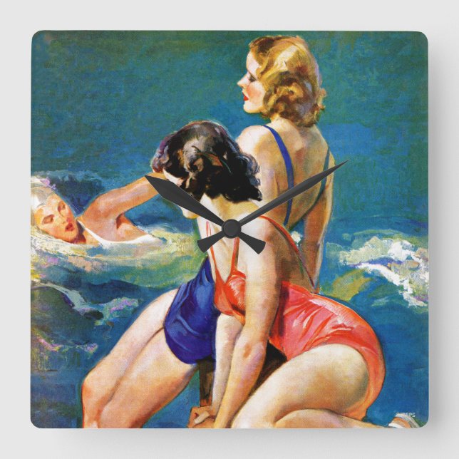 Reloj Cuadrado En la piscina (Anverso)