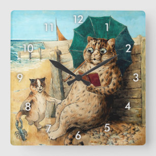 Reloj Cuadrado En La Playa, Louis Wain
