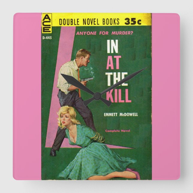 Reloj Cuadrado En la portada de la novela Kill pulp (Anverso)