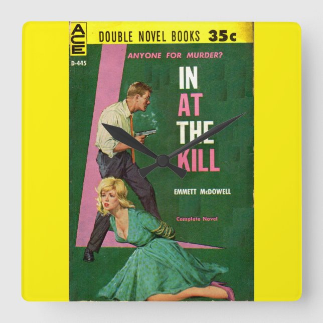 Reloj Cuadrado En la portada de la novela Kill pulp (Anverso)