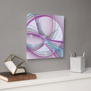 Reloj Cuadrado En Movimiento, Arte Fractal Abstracto Moderno y Co
