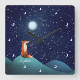 Reloj Cuadrado en paz ~ Encantador Fox Sitting Under a Luna