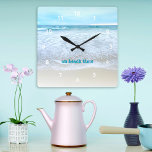 Reloj Cuadrado En tiempo de playa California Olas del Océano Foto<br><div class="desc">"A la hora de la playa". Recuerde el fresco olor a sal del aire del océano cada vez que mire la hora en este impresionante reloj de pared de fotos de color pastel y experimente el espumoso azul turquesa del sur de California. Tu elección de una cara de reloj redonda...</div>