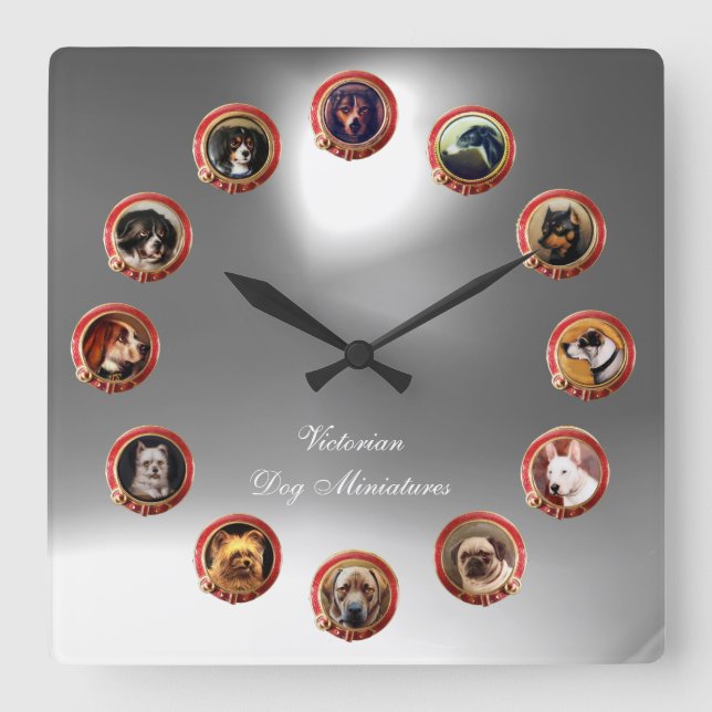 RELOJ CUADRADO ENAMIENTOS VICTORIANOS RETRATOS DE PERRO MINIATURA (Anverso)