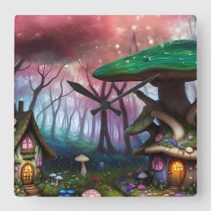 Reloj Cuadrado Encantado Bosque Dreamscape Mushroom Fantasy Fairy