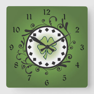 Reloj Cuadrado Encantador Chlover y Vines Green y Black Irish