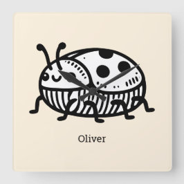 Reloj Cuadrado Encantador Ilustracion de escarabajo a mano