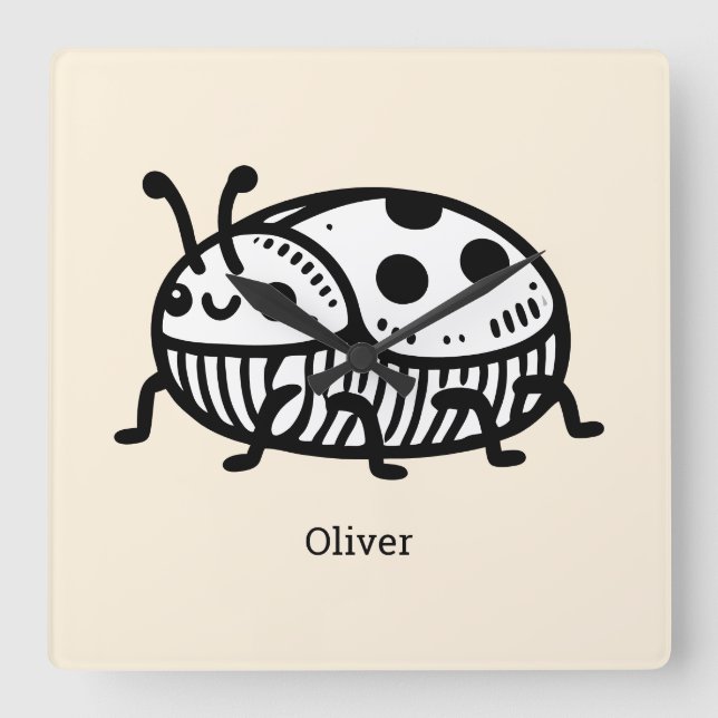 Reloj Cuadrado Encantador Ilustracion de escarabajo a mano (Anverso)