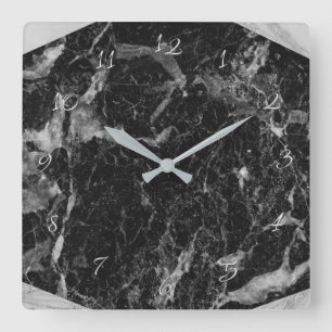 Reloj Cuadrado Encanto moderno de mármol blanco y de plata negro