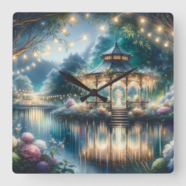 Reloj Cuadrado Enchanted Garden Gazebo Twilight Reflection (Anverso)