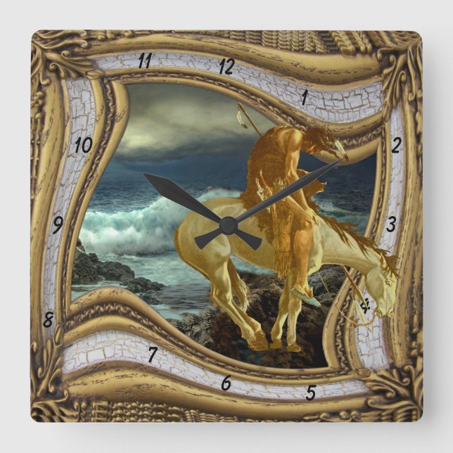 RELOJ CUADRADO END OF TRAIL HORSE HEAD OUT OF FRAME  (Anverso)